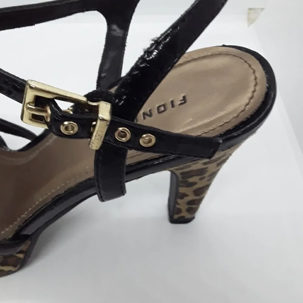 Fioni Black Women's Sandals Leopard Print Platform Size 7,5